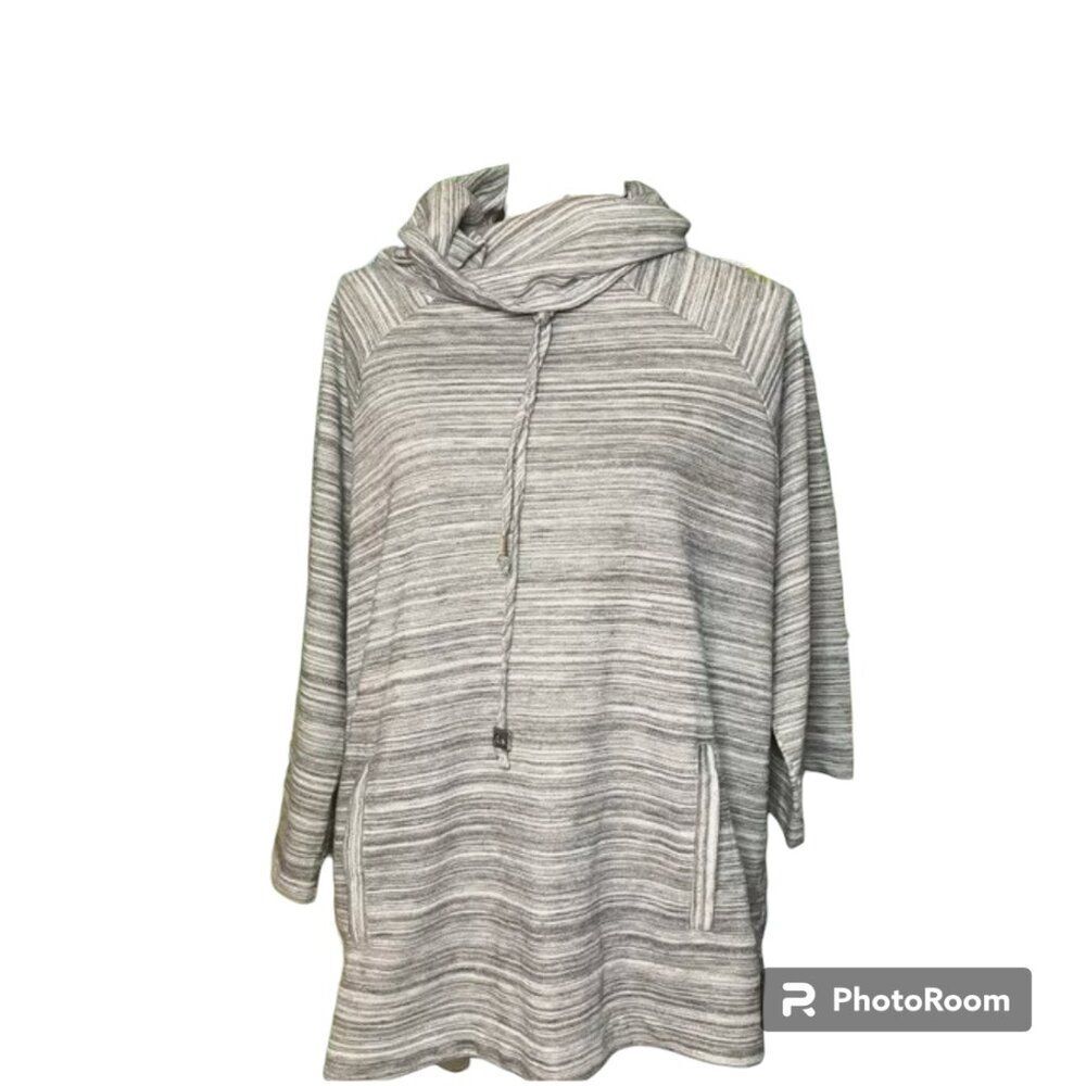 Anne Klein Sweater Womens 3/4 Sleeve Cowl Neck Relaxed Pullover Knit Gray Large